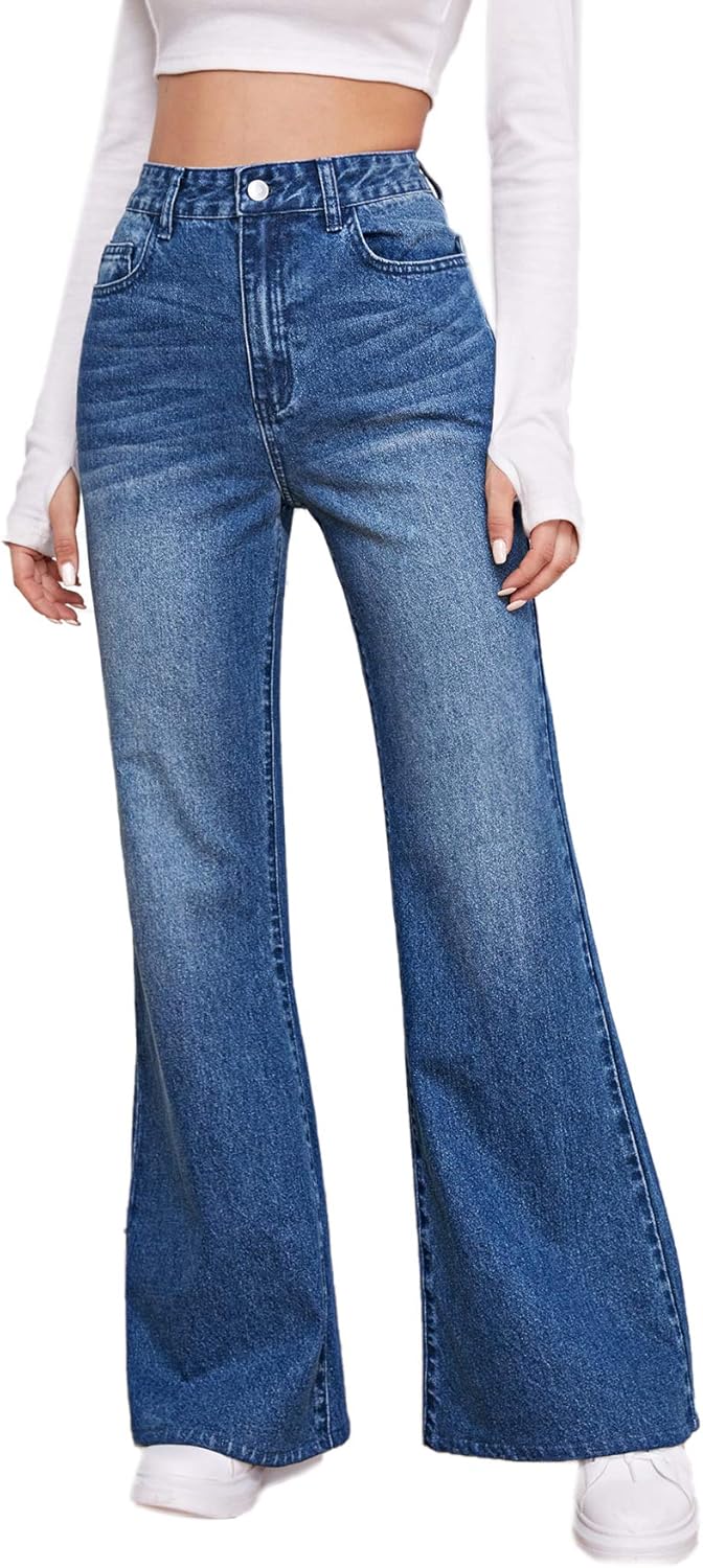 soly hux 女式高腰牛仔裤休闲喇叭裤腿牛仔裤